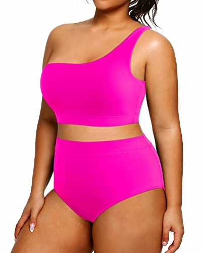 Women's Plus Size High Waisted One Shoulder Two Piece Bikini Swimsuit