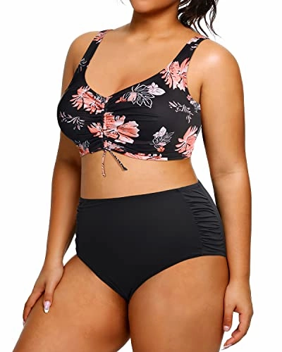 Women's Plus Size Two Piece Swimsuit Drawstring Shirred Bathing Suits