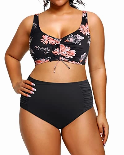 Women's Plus Size Two Piece Swimsuit Drawstring Shirred Bathing Suits