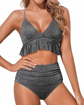 Women Two Piece Swimsuits High Waisted Bikini Set Ruffle Flounce Tummy Control Bottoms Bathing Suit