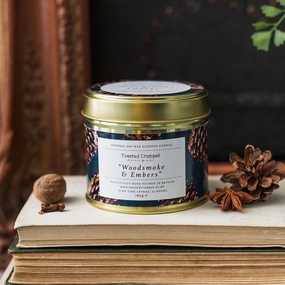 Woodsmoke & Embers Candle in a Matt Gold Tin